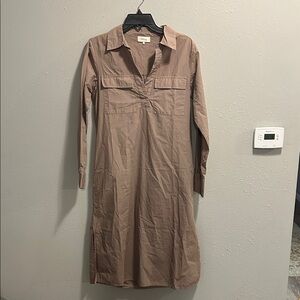 Levete Room Lr-Oya Beige‎ Organic Cotton Long Sleeve Shirt Dress